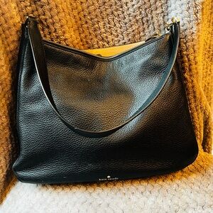 Kate Spade Black Pebbled Leather Shoulder Hobo with Gold Hardware
